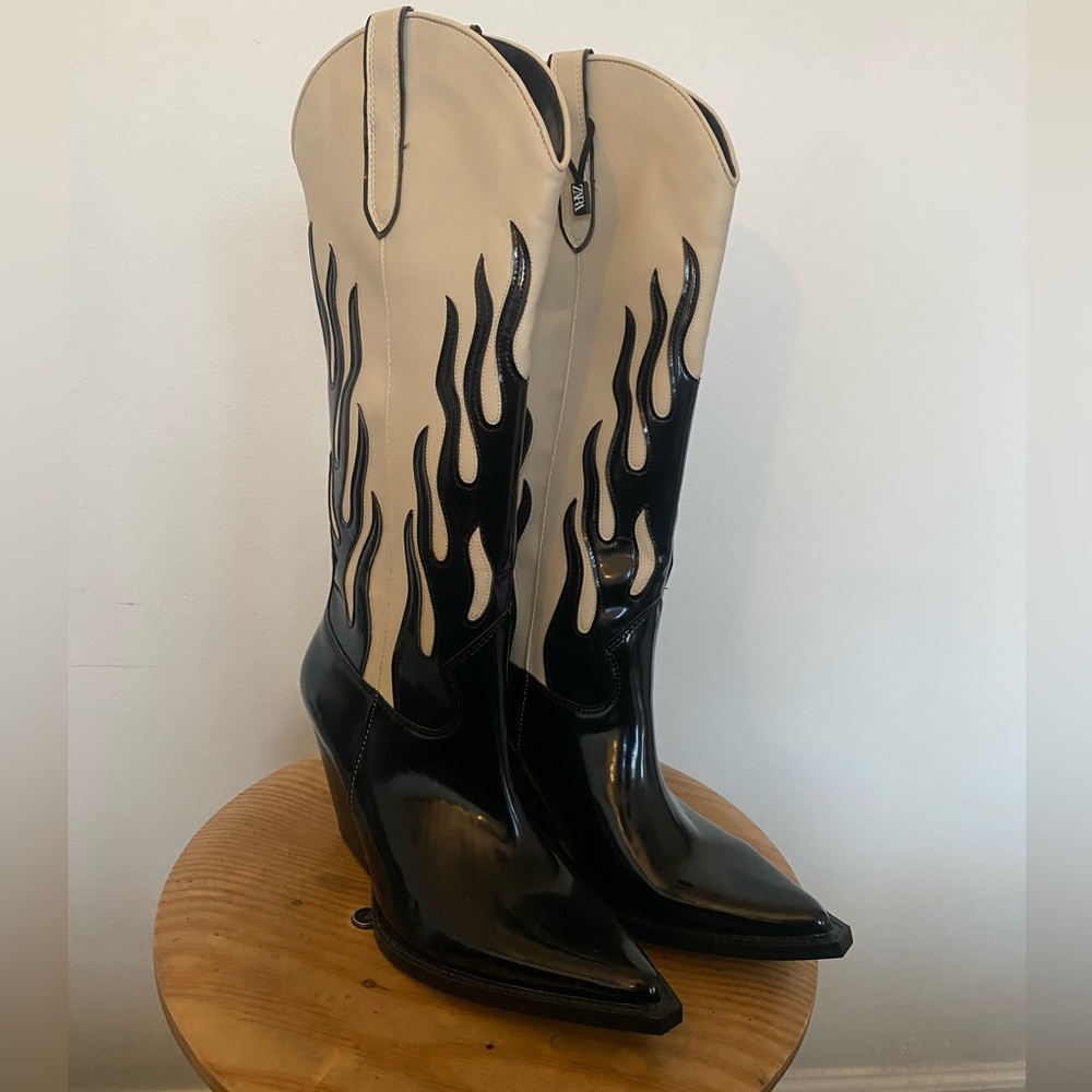 Black and White Flame Cowboy Boots. Brand new with tags!
